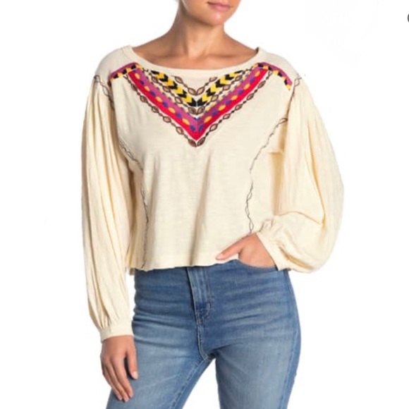 Free People Tops - Free People Embroidered Crop Top Long Sleeves